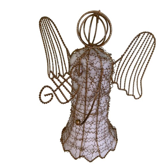 Christmas Angel Sculpture Gold Wire Figurine Holiday Decor Abstract Art 12" x 9" - Picture 1 of 8